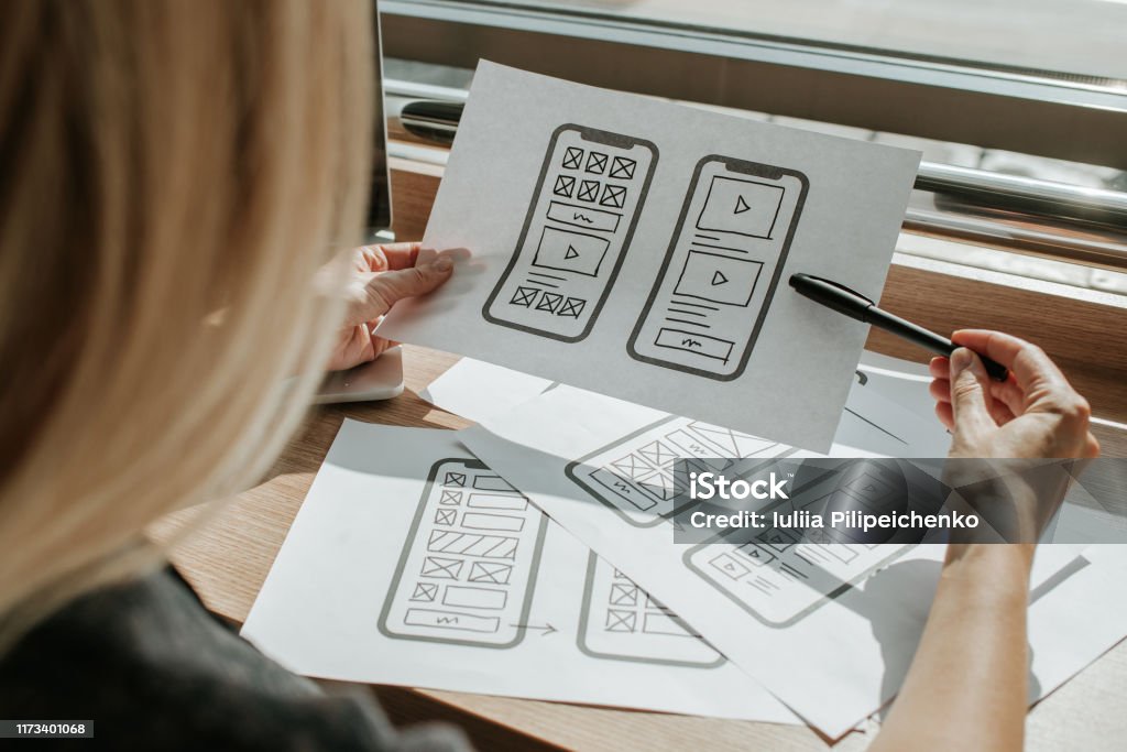 Foto de Ux Wireframe Aplicativo Móvel Esboço Protótipo Estrutura Layout ...