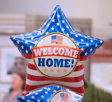 Welcome home united states veteran or patriotic independence day balloon.