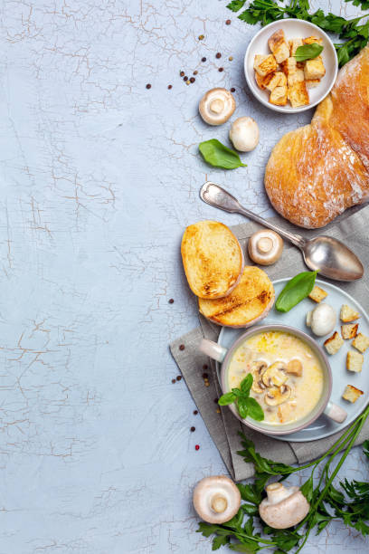 Creamy soup with mushrooms and chicken.