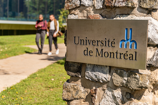 Montreal, CA - 5 September 2019: University of Montreal (UDEM) sign