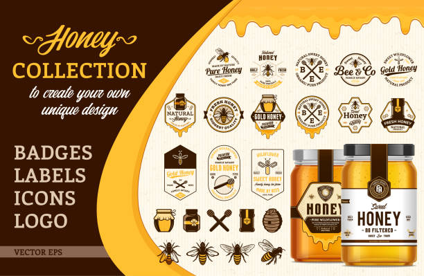 ilustrações, clipart, desenhos animados e ícones de coleção do mel do vetor - honey crisp
