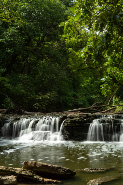 water flowing down the cascade in waterfall glen forest preserve.  dupage county, illinois, usa - dupage imagens e fotografias de stock