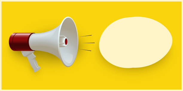 istock Red and white realistic megaphone and blank oval speech bubble isolated on yellow pop art background. Vector 3d bullhorn illustration. 1173413442