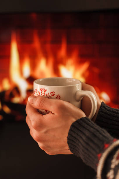 istock Two hands holding a warm cup in front of a fireplace 1173414517