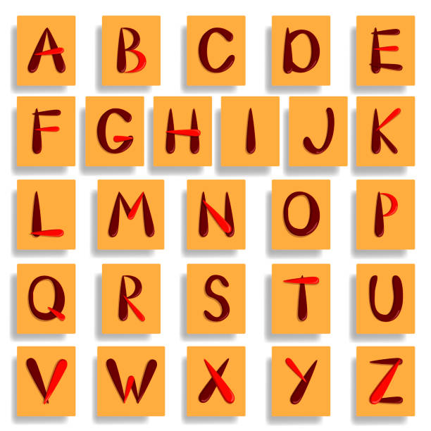 istock African ethnic alphabet.  Drawn lettering with funny characters 1173414807