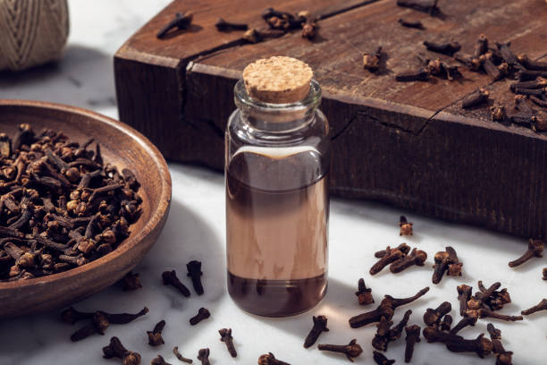 Clove essential oil isolated stock photo