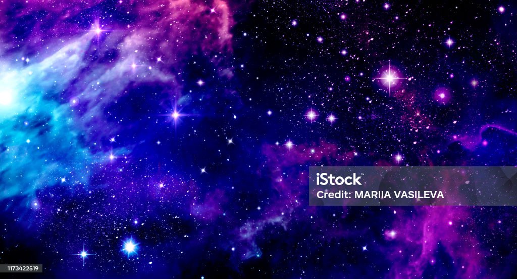 Spazio, universo, nebulosa, stelle, ammasso stellare, blu, viola, rosa, luminoso, astronomia, scienza - Foto stock royalty-free di Spazio cosmico