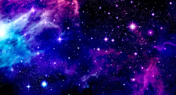 outer space, universe, nebula, stars, star cluster, blue, purple, pink, bright, astronomy, science - exploration sky deep blue imagens e fotografias de stock