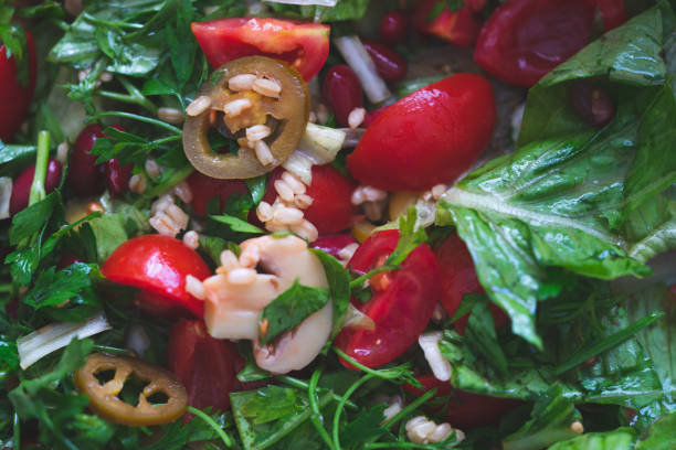 vegetable salad with pickles and mushrooms