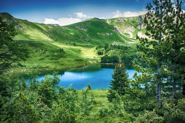 istock Panoramic view of beautiful mountain range with crystal clear lake 1173427594