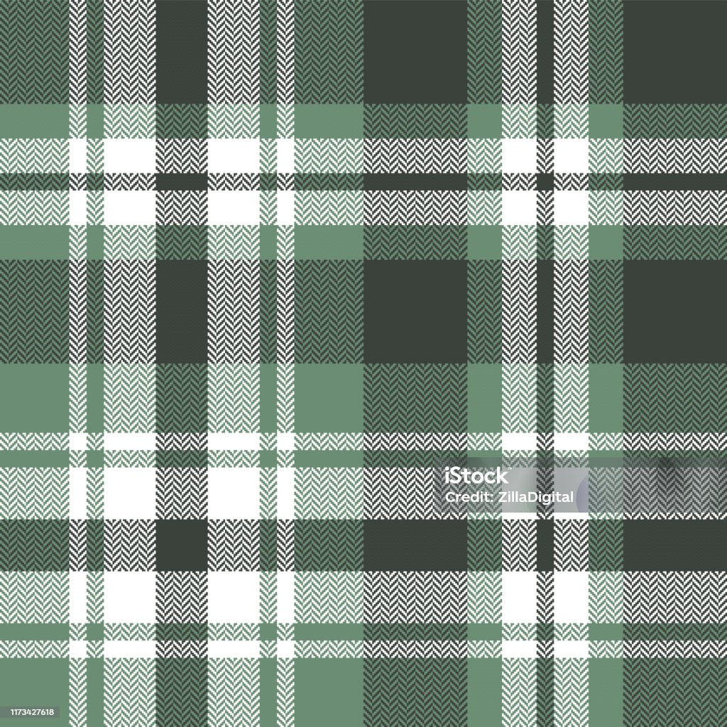 Green Plaid Pattern Vector Background Seamless Tartan Check Plaid In Green  And White For Flannel Shirt Poncho Blanket Throw Or Other Modern Fabric  Design Herringbone Pixel Texture Stock Illustration - Download Image
