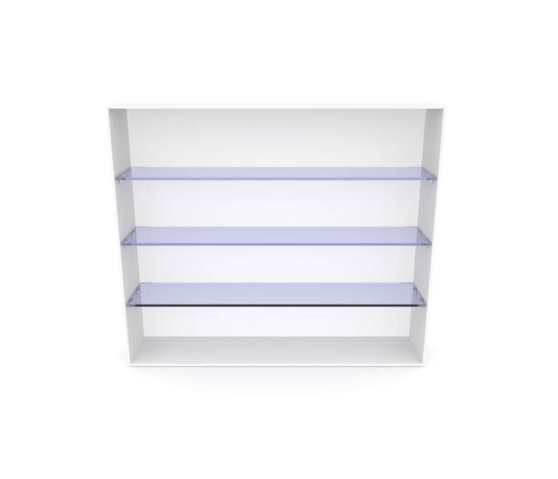 istock An empty showcase with blue glass shelves. White isolated background 1173429707