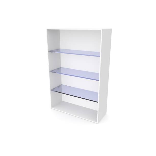 istock An empty showcase with blue glass shelves. White isolated background 1173431016