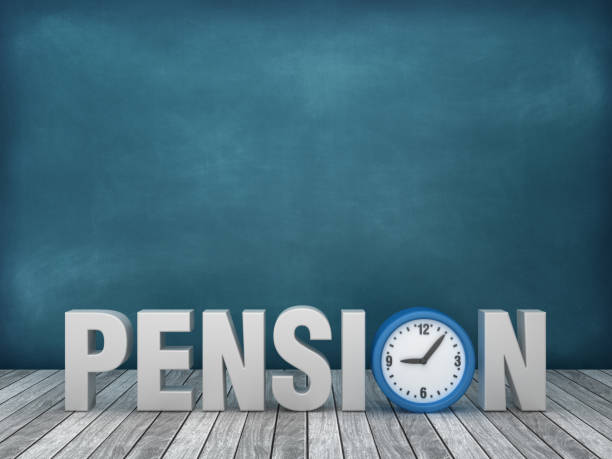 istock 3D Word PENSION with Clock on Chalkboard Background - 3D Rendering 1173431118