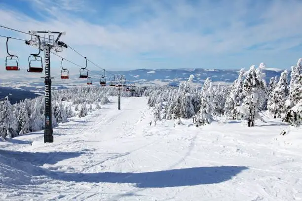 chair lift on mountain for downhill skiers, Jesenik or Jeseniky mountains