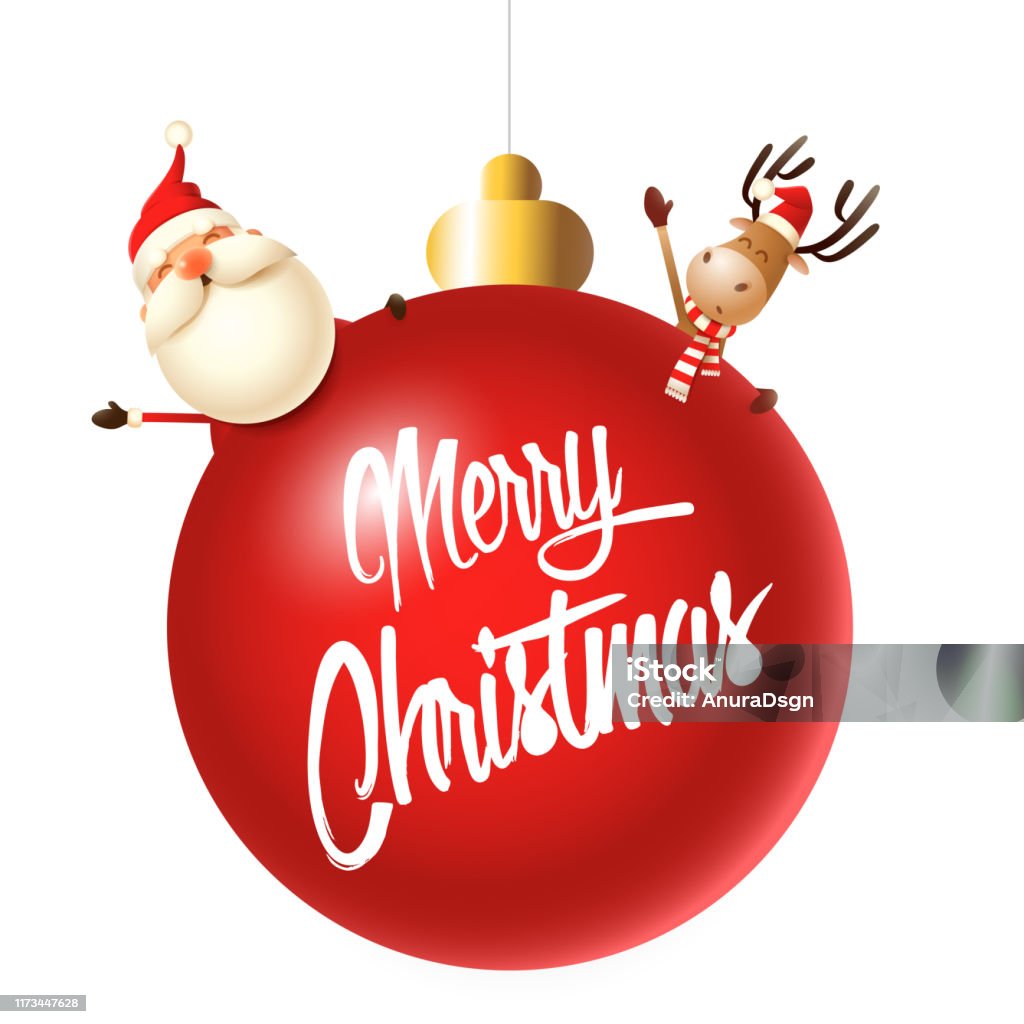 Ilustración de Santa Claus Y Renos Deseándote Feliz Navidad Detrás De La  Bola Roja Del Árbol De Navidad y más Vectores Libres de Derechos de Papá  Noel - iStock