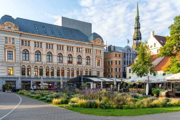 Riga, Latvia - A typical street scene in the Old Town of Riga during the summertime.