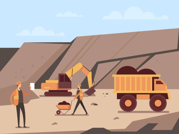 illustrations, cliparts, dessins animés et icônes de concept de production de mine de charbon. illustration plate de conception graphique de dessin animé de vecteur - earth mover bulldozer construction equipment digging