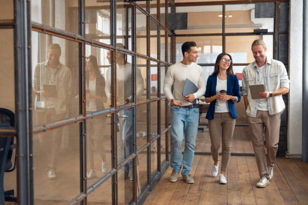 Young creative people in modern office. Group of young business people hipster team are working together in coworking . Freelancers Student, Business, Teamwork, Office, Business Person small office interior stock pictures, royalty-free photos & images