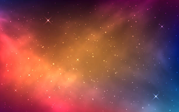 illustrazioni stock, clip art, cartoni animati e icone di tendenza di sfondo spaziale con nebulosa colorata. cosmo luminoso con via lattea. stelle splendenti e galassia a colori. polvere di stelle astratta con elementi cosmici. universo realistico. illustrazione vettoriale - backgrounds abstract space night