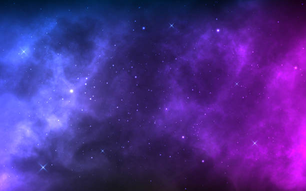 bildbanksillustrationer, clip art samt tecknat material och ikoner med rymd bakgrund med realistiska nebulosa och lysande stjärnor. färgglada kosmos med stardust och milky långt. magiska färg galaxen. oändlig universum och starry night. vektor illustration - purpur