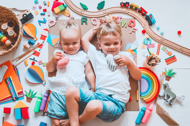istock Kids draw and make crafts. Background for preschool and kindergarten or art classes. 1173451841