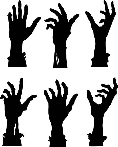 ilustraciones, imágenes clip art, dibujos animados e iconos de stock de alcanzando manos zombi - zombie halloween cemetery human hand