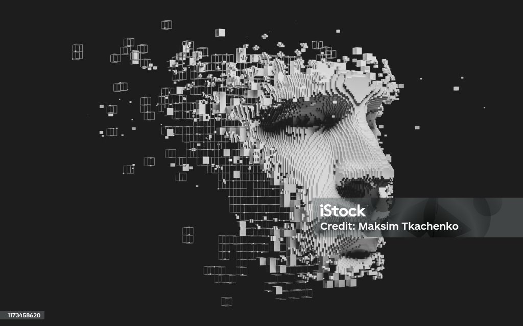 Abstract digital human face Artificial intelligence concept of big data or cyber security. 3D illustration Human Face Stock Photo