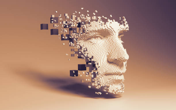 visage humain numérique abstrait - technology science artificial imitation photos et images de collection