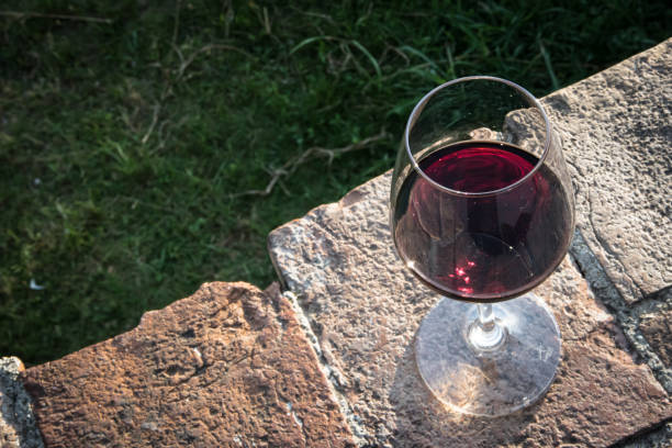 istock Red wine in a glass outdoors 1173460854