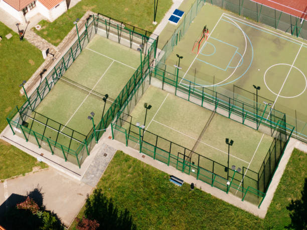 istock Paddle tennis courts as seen from above 1173461147