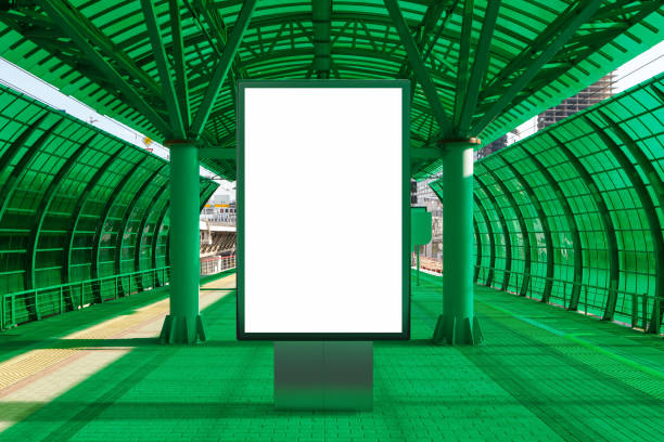 istock Blank billboard poster stand mock up on platform of raillway station 1173463421