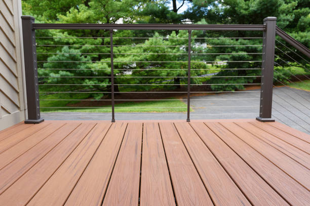 New Deck with Metal Wire Railing stock photo