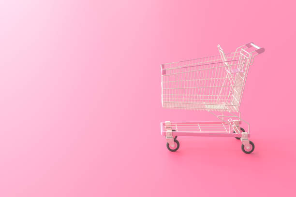 pink shopping cart - horizontal chrome clean corporate business imagens e fotografias de stock