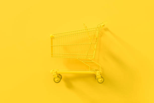 yellow shopping cart - horizontal chrome clean corporate business imagens e fotografias de stock