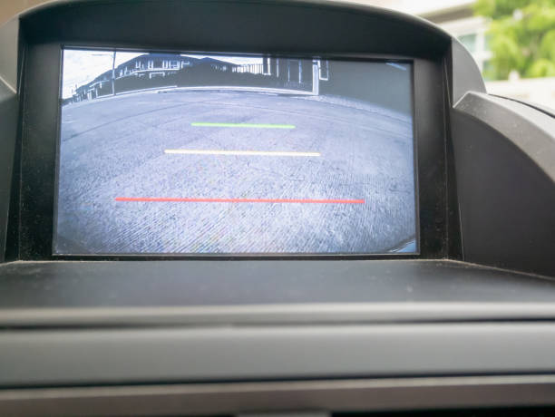 istock Car rear view video camera screen monitor display 1173466347