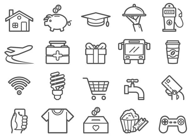 Monthly Expense Icons Set There is a set of icons about monthly expense in the style of Clip art. public utility stock illustrations