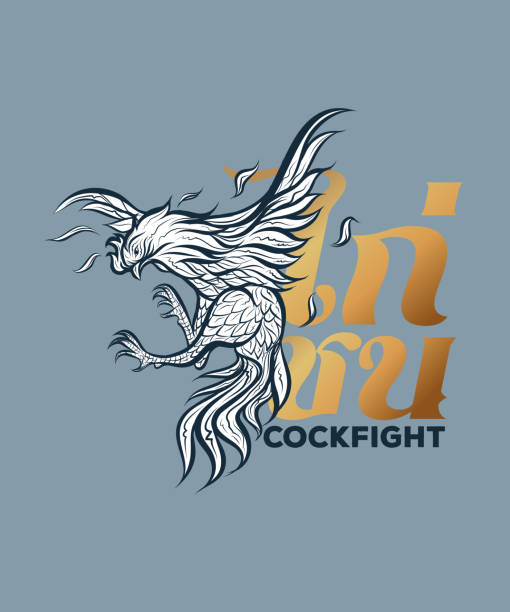 Cockfight, Thai rooster fight illustration logo with text. Graphics for t-shirt prints and other uses. vector art illustration