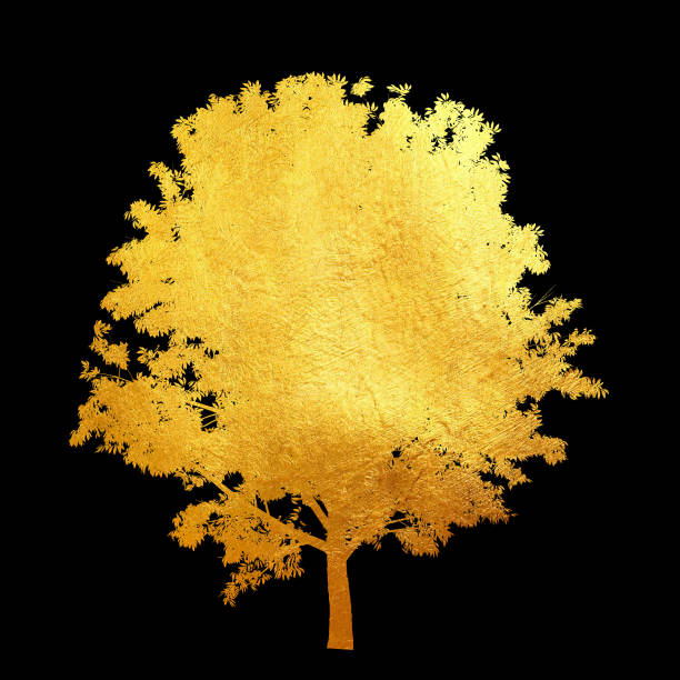 istock Golden tree with leaves isolated on black background. 1173485076
