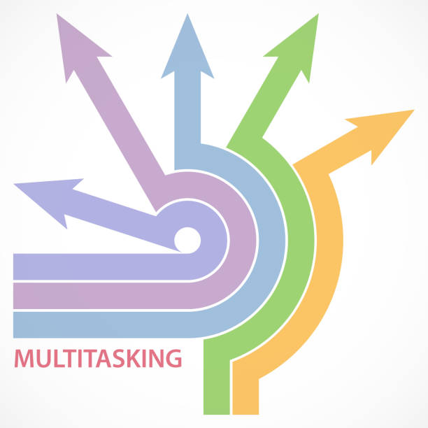 Multi-tasking Arrows At Arrow Series Multi-tasking strategy arrows for business concept. arrow infographics stock illustrations