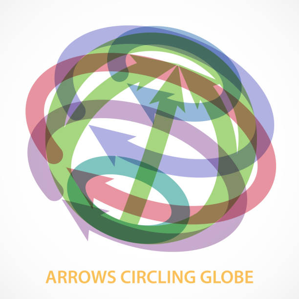 ilustrações, clipart, desenhos animados e ícones de setas que circulam o globo - direction arrow sign globe planet