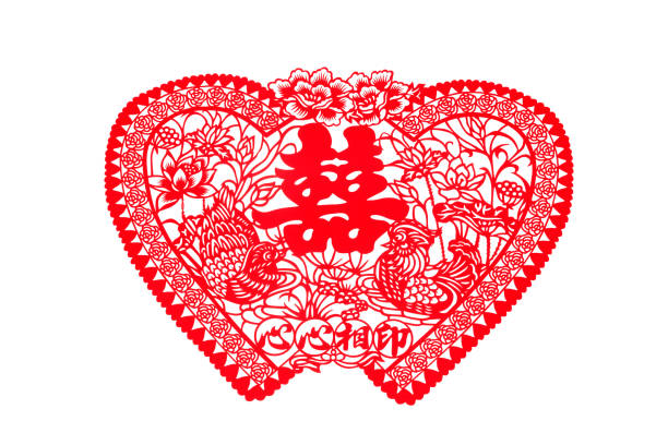 istock Chinese wedding double happiness characters on white walls 1173488240