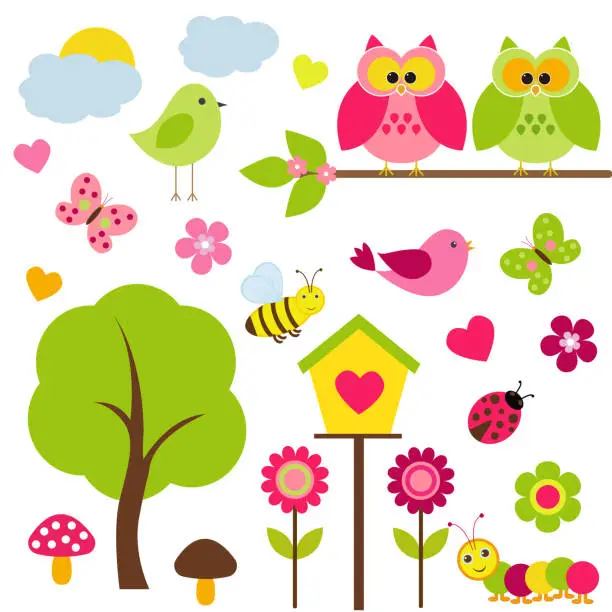 Vector illustration of Vector set of spring theme.