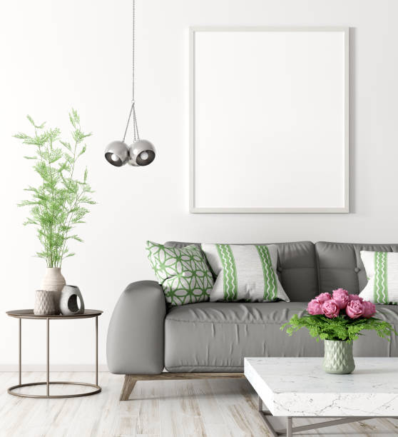 istock Interior of living room with sofa and mock up poster 3d rendering 1173492603