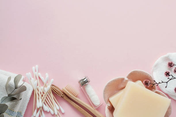 istock Bamboo earbuds, toothbrushes, natural floss, cotton makeup removal pads, shampoo and soap bars, plastic free, zero waste, reusable products for bathroom 1173493507