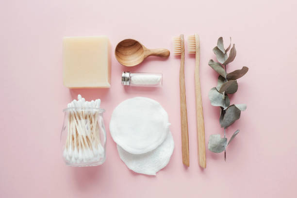 Bamboo earbuds, toothbrushes, natural floss, cotton makeup removal pads, shampoo and soap bars, plastic free, zero waste, reusable products for bathroom