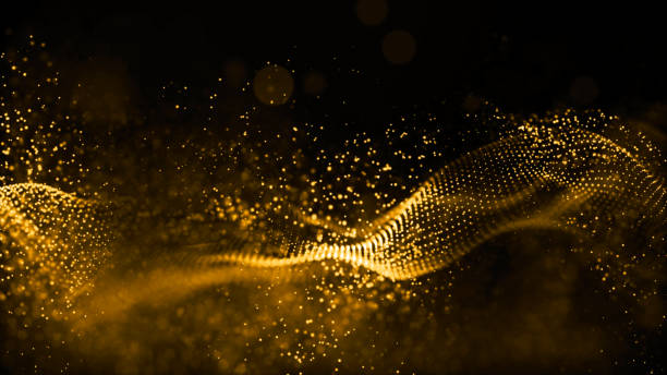 istock Gold color digital particles wave flow abstract technology background concept 1173496375