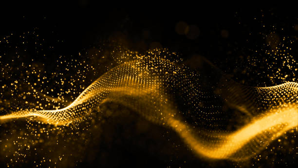 istock Gold color digital particles wave flow abstract technology background concept 1173496376