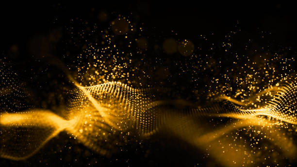 istock Gold color digital particles wave flow abstract technology background concept 1173496377