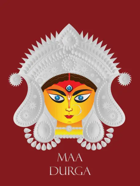 Vector illustration of Hindu Goddess Devi Durga Face illustration in vector file